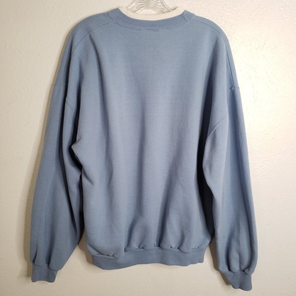 Vintage Sparkly Cat Graphic Sweater Baby Blue White Trim Pull Over Sweatshirt XL - Picture 7 of 12